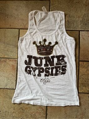 Junk Gypsy White Tank Top with Brown Crown Junk Gypsies Graphic Size Medium
